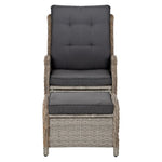 Gardeon 2PC Recliner Chair Sun lounge Wicker Lounger Outdoor Furniture Adjustable Grey ODF-RCL-RW-CHOTM-GEX2