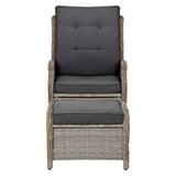 Gardeon Recliner Chair Sun lounge Wicker Lounger Outdoor Furniture Patio Adjustable Grey ODF-RCL-RW-CHOTM-GE