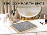Rings Organizer Tray, 100 Slots Ring Earrings Trays Velvet Jewelry Display Tray Earring Storage Box V1259-DP01-A-802