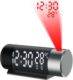 Black USB-Powered Projector Alarm Clock with Dual Alarms, Temperature Display and Red Time V1188-MS-731-142