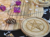 Candlestick Altar Candle Holder with Pentacle Altar Plate Table Tray, Wooden Disc Candle Holder for V1369-AZ3-W-22418
