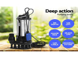 Giantz 2000W Max. Submersible Dirty Water Pump Bore Tank Well Steel Automatic PUMP-SUBM-28-BK