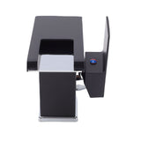 LED Bathroom Sink Faucet Black Waterfall Single Hole Handle Vanity Faucet with 2 Water Pipes V1294-YM0901-3112260003111