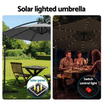 Instahut Outdoor Umbrella 3M Cantilever Beach LED Garden Shade Patio Charcoal UMB-BAN-8RIB-LED-CO