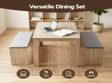 Artiss 3 Piece Dining Sets, 120cm Wooden Dining Table and 2 Upholstered Chairs Set, Space-Saving DSET-TAB120-BEN90-WD