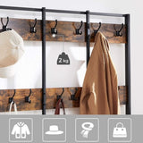 Large Coat Rack Stand with 12 Hooks and Shoe Bench Rustic Brown and Black V178-11260