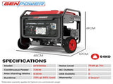GENPOWER 8.5kW Peak 7.2kw Open Frame Inverter Generator, Push-Button Start, 2x15A, 1x32A, 20L Tank, V219-GENPTRGN85FA