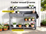 Gardeon Outdoor Potting Bench Table Storage Cabinet Potters Garden Workstation Grey OSC-CABI-WOOD-WHEEL-GE