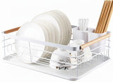 CARLA HOME Dish Drying Rack with Wooden Handles, Removable Cutlery Holder & Drainboard for Kitchen V178-36323