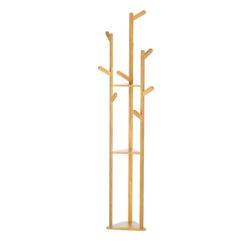 Artiss Clothes Rack Coat Stand 9 Hooks Tree Shelf Bamboo HANGER-D-01-3T-NT