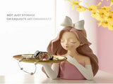 Girl Sculptures Porch Decor Tray, Holding Storage Tray, Girl Figurine Ornament Modern Cute Girl V1366-AZ2-W-07746