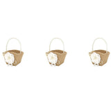 3X Flower Girl Basket Rustic Burlap for Vintage Rustic Wedding Party Flower Basket with Pearl Handle V1369-AZ3-W-12746