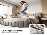 Artiss Queen Size Upholstered Gas Lift Bed Frame with Foldable Bench PVC Leather Platform Bed with BFRAME-G-FORD-Q-GY-ABCD