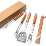 Premium 4-Piece BBQ Tool Set with Rubberwood Handles - Kraft Box V888-ELOSUNG33236