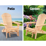 Gardeon 3PC Adirondack Outdoor Table and Chairs Wooden Sun Lounge Beach Patio Natural FF-BEACH-CHOT-3NTL