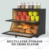 CARLA HOME Double Layer Bamboo Bread Box for Kitchen Counter - Large Capacity Bread Storage LSB-36199