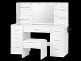 Levede Dressing Table Makeup Vanity with Lights Glass Desktop 7 Drawers White VM1038-AU