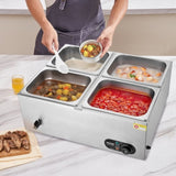 Commercial Electric Food Warmer Countertop Buffet 4*8Qt Pan Bain Marie V952-SYSPBWQPTK41SB7R9V3