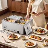 Commercial Food Warmer, 1500W Electric Stainless Steel Steam Food Warmer with Lid, 4-Pan Fast V952-SYSPBWQPTK41SB7R9002V3