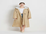 Size L Khaki Women's Chic Lightweight Waterproof Raincoat - Long Hooded Packable Rain Jacket with V888-ELOSUNG32622