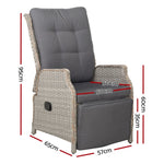 Gardeon 2PC Recliner Chairs Sun lounge Wicker Lounger Outdoor Furniture Adjustable Grey ODF-RCL-RW-FT-GEX2