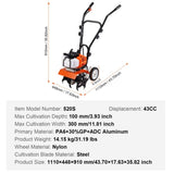 Tiller Cultivator Gas Powered, 43CC 2-Stroke Garden Cultivator, Tiller with 4 Steel Adjustable Front V952-RYGYJ43CCECC62UOPV0