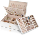 Jewelry Box Organizer for Necklaces, Earrings, Bracelets, Rings, Large PU Leather Jewelry Box with 3 V1237-ZY-203-0238