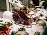 Red Santa Sleigh Christmas Decor, Tabletop Holiday Sleigh Display Plaid Pattern Metal Sleigh with V1366-AZ2-W-04847