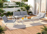 Gardeon 5-Piece Outdoor Sofa Set with Cushions table and Chairs White ODF-5PC-SOFA-TXL-WH-AB