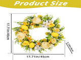 Yellow Rose Lemon Wreath for Spring Summer Front Door, 16 Inch Artificial Flower Wreath for V1366-AZ2-W-21194