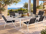 Gardeon 7 Piece Outdoor Dining Set Steel Textilene Patio Furniture Table and Chairs Black FF-DINING-7TEX-BK-AB