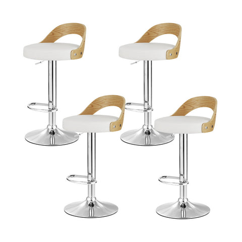 Artiss 4x Bar Stools Adjustable Leather Padded White BA-TW-8093-WHX4