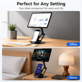 Aluminum Alloy Dual Device Stand for Phone Tablet, 360&deg Silent Rotation, Weighted Base 2KG Capacity, V1232-SJZJ-RHY-001