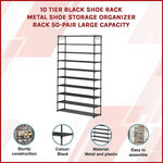 10 Tier Black Shoe Rack Metal Shoe Storage Organizer Rack 50-Pair Large Capacity V63-840551