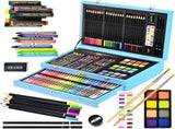 145 Piece Deluxe Art Set Wooden Art Box & Drawing Kit Blue Art Kit with Crayons, Oil Pastels, V1107-120-29721-GRN-1PACK