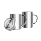 Unbreakable 13.5oz/400ml Stainless Steel Double-Walled Mugs with Lid and Handles for Camping V1192-AZ-W-11249