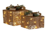 Set of 2 Light Up Christmas Gift Boxes Champagne Gold Battery Operated Warm White LED Present D 112_MHA716