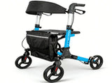 Foldable Aluminium Rollator Walker With Seat & Storage Bag, Adjustable Handles, 8" Wheels, V1181-HP001-BL