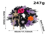Halloween Skull Wreath, Gothic Skeleton Rose Wreath with Black Glitter, Spooky Front Door Decoration V1366-AZ2-W-23592