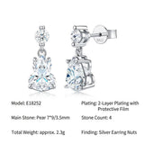 Elegant S925 Silver Moissanite Gourd Earrings with Round Stud and Pear-Shaped Drops, 8 Hearts 8 V1341-ZY-HPPLW2PG-SILVER-2CARAT