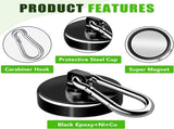 Carabiner Magnetic Hooks, 110LBS Strong Black Magnetic Hooks Heavy Duty with Swivel Carabiner Hook, V1258-DP02-WO-321