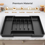 Black Extra Large Expandable Silverware Organizer, BPA Free Food Safe Cutlery and Kitchen Utensil V1237-MS-724-079