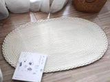 Bedroom Carpet Hand Woven Bedside Rug Study Living Room Oval Carpet Pure Color Floor Mat White V1294-YM0703-3115230026411