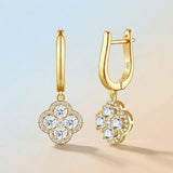 Elegant Four-Leaf Clover Moissanite Drop Earrings in Gold-Toned S925 Silver, Featuring 66 VVS1 V1341-ZY-9UH8V5ES-MOISSANITE-PREMIUMS925