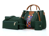 Dark Green Elegant 4-Piece Women's Handbag Set - Stylish PU Leather Tote, Shoulder Bag, Clutch, and V888-ELOSUNG17351