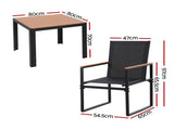 Gardeon 5PCS Outdoor Dining Set Table and Chairs Patio Garden Furniture Bistro Set FF-DINING-5PLW-BK-AB