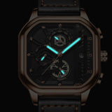 Waterproof Luminous Square Quartz Watch In Black Steel And Rose Gold - 30M PRL-5096343060DBT