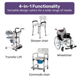 Equipmed Patient Lift Transfer Chair, Easy Hydraulic Height Adjustment, Shower Compatible, Over V219-HELTRNEQHT5A
