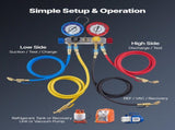 AC Manifold Gauge Set for R22 R404A R410A R12 Refrigerants, 4 Way AC Gauges with 1.5 m Hoses for V952-JXLMB4TLBDSTGNWO6001V0