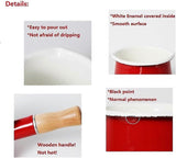 Non-Stick Enamel Milk Pan with Wooden Handle - Red V1263-JX-3399